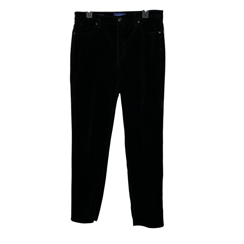 Talbots Womens Black High-Waist Straight-Leg Corduroy Pants Size 12